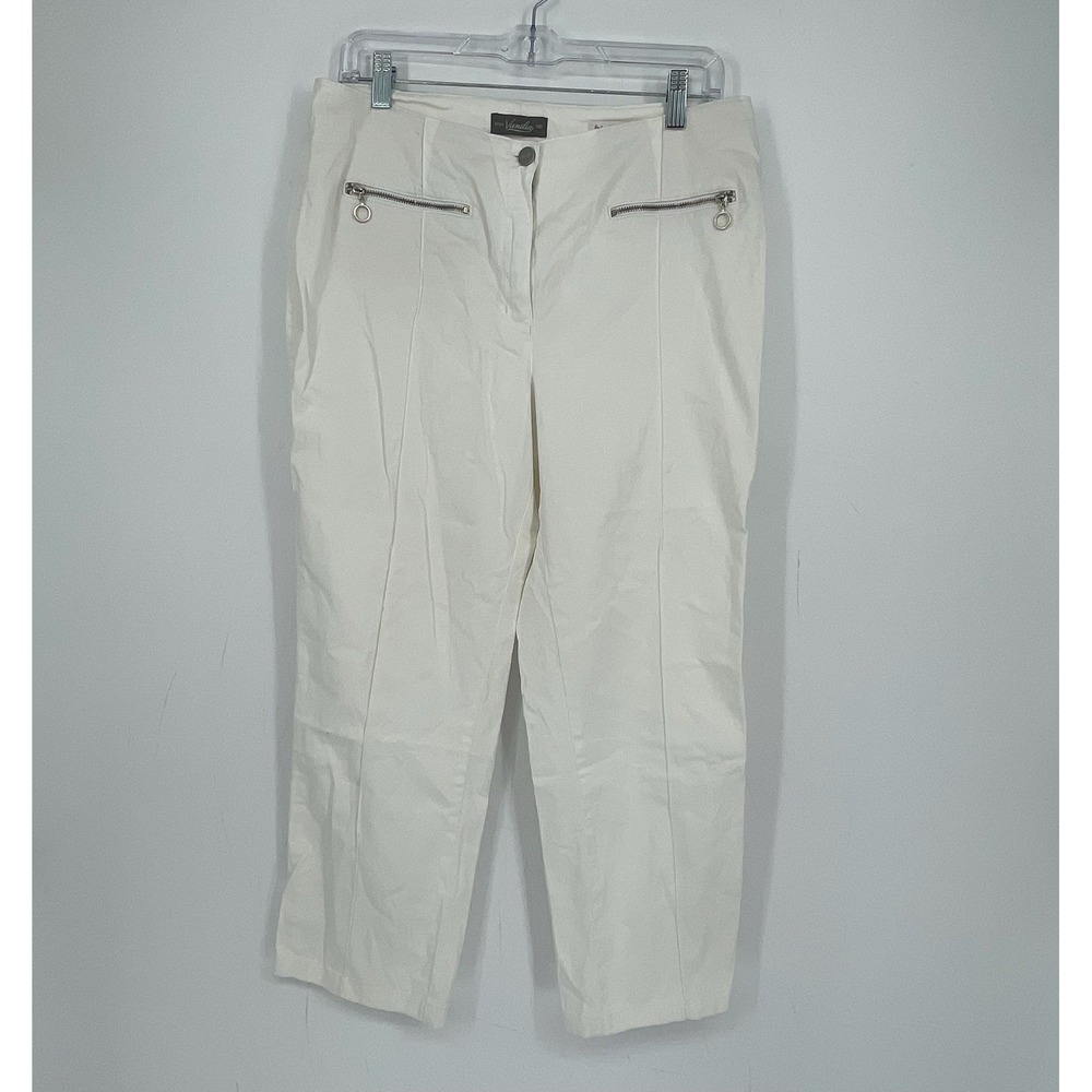Vanilia Women's White Italian Fabric Zipper Pocket Crop Pants Sz 42 N (US 10/12)